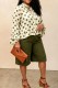 Green Casual Daily Office lady Polka Dot Flounce Belted V Neck Long Sleeve Two Pieces
