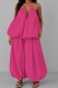 Rose Red Casual Street Daily Solid Color Backless Spaghetti Strap Two Pieces