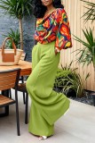 Orange Sexy Casual Street Irregular Printed V Neck Plus Size Two Pieces
