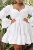 Red Sexy Casual Daily Vacation Solid Color Ruffle Hem Off Shoulder A Line Plus Size Dresses
