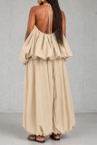Rose Red Casual Street Daily Solid Color Backless Spaghetti Strap Two Pieces