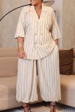 Olive Green Formal Birthday Homecoming Office lady Stripe Turn-back Collar Plus Size Two Pieces