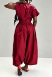Blue Casual Street Sportswear Y2k Solid Color Sloping Shoulder Plus Size Two Pieces