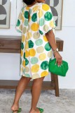 Pink Casual Vacation Colorblock Print O Neck A Line Dresses