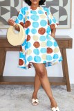 Pink Casual Vacation Colorblock Print O Neck A Line Dresses