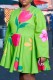 Green Casual Street Vacation Floral Print O Neck A Line Plus Size Dresses