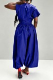 Blue Casual Street Sportswear Y2k Solid Color Sloping Shoulder Plus Size Two Pieces