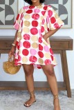 Pink Casual Vacation Colorblock Print O Neck A Line Dresses