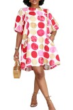 Pink Casual Vacation Colorblock Print O Neck A Line Dresses