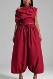 Blue Casual Street Sportswear Y2k Solid Color Sloping Shoulder Plus Size Two Pieces