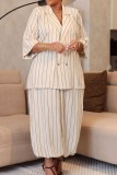 Olive Green Formal Birthday Homecoming Office lady Stripe Turn-back Collar Plus Size Two Pieces
