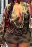 Green Sexy Casual Street Vacation V Neck Printed Plus Size Dresses