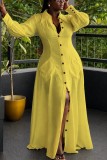 Blue Sexy Casual Street Solid Color Buckle Shirt Collar Shirt Plus Size Dresses