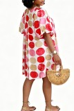 Pink Casual Vacation Colorblock Print O Neck A Line Dresses