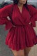 Burgundy Lace Up V Neck A Line Plus Size Dresses