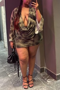Green Sexy Casual Street Vacation V Neck Printed Plus Size Dresses