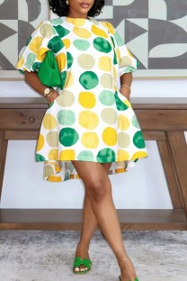 Green Casual Vacation Colorblock Print O Neck A Line Dresses