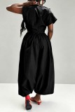 Blue Casual Street Sportswear Y2k Solid Color Sloping Shoulder Plus Size Two Pieces