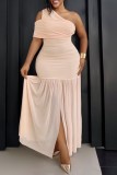 Black Sexy Celebrities Prom Birthday Solid Color Ruched Oblique Collar Wrapped Skirt Plus Size Dresses