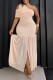 Apricot Sexy Celebrities Prom Birthday Solid Color Ruched Oblique Collar Wrapped Skirt Plus Size Dresses