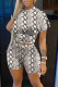 Grey Casual Print Split Joint O Neck Short Sleeve Two Pieces