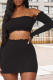 Black Sexy Solid Split Joint Off the Shoulder Long Sleeve Two Pieces