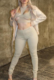 Apricot Sexy Solid Hollowed Out Split Joint Asymmetrical O Neck Sleeveless Three Pieces