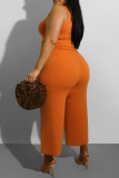 Black Casual Solid Split Joint O Neck Plus Size Jumpsuits