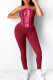 Burgundy Sexy Solid Hollowed Out Split Joint Frenulum Halter Skinny Jumpsuits