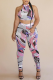 Pink Sexy Print Split Joint Halter Sleeveless Two Pieces