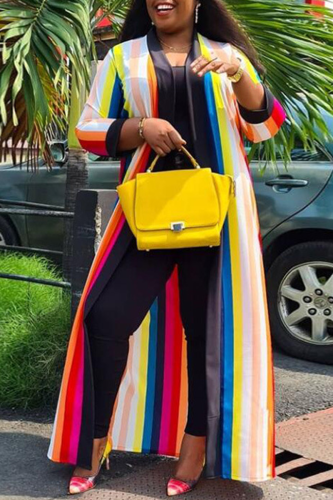 Stripe Casual Striped Split Joint Halter Shirt Dress Plus Size Overcoat