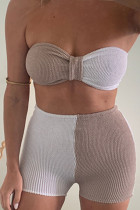 Khaki Sexy Solid Split Joint Knotted  Contrast Strapless Sleeveless Two Pieces
