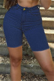 Deep Blue Fashion Casual Solid Basic High Waist Regular Jeans