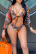 Brown Sexy Print Split Joint Frenulum Swimwears Three pieces