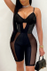 Black Sexy Solid Hollowed Out Spaghetti Strap Skinny Jumpsuits