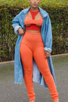 Tangerine Sexy Solid Hollowed Out Split Joint Asymmetrical O Neck Sleeveless Three Pieces
