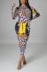 Multicolor Sexy Print Split Joint Zipper Collar Pencil Skirt Dresses