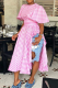 Pink Casual Plaid Split Joint O Neck Irregular Dress Dresses