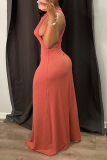 Red Bean Paste Sexy Solid High Opening O Neck Irregular Dress Dresses