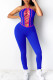 Royal Blue Sexy Solid Hollowed Out Split Joint Frenulum Halter Skinny Jumpsuits