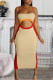 Apricot Casual Print Hollowed Out Split Joint Spaghetti Strap Pencil Skirt Dresses