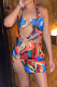 Colour Sexy Print Hollowed Out V Neck Pencil Skirt Dresses