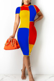 Fluorescent Green Casual Color Lump Print Split Joint Half A Turtleneck Pencil Skirt Dresses