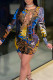 Brown Sexy Print Bandage Hollowed Out Split Joint O Neck Pencil Skirt Dresses