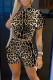 Leopard Print Casual Print Split Joint O Neck Short Sleeve Two Pieces