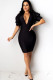 Polyester Casual adult Sexy Ma'am Fashion Heap sleeves Short Sleeves V Neck Step Skirt Knee-Length S