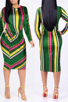 Euramerican Striped Multicolor Blending Knee Length Dress