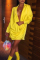 Chic Deep V Neck Long Sleeves  Yellow Mini Dress