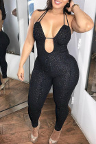 Sexy Backless Skinny Black Blending One-piece Jumpsuit