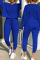Casual Batwing Sleeves  Blue Blending Two-piece Pants Set